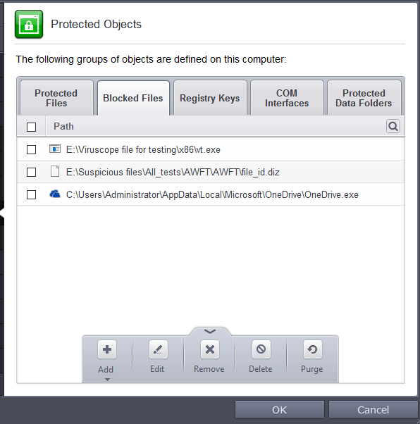 Blocked Files, PC Files, Network Access, Endpoint Protection Comodo